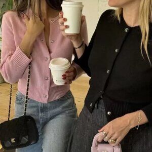 Chanel Pink Backpack Buckle Cashmere Cardigan